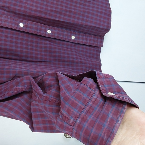 Abercrombie and Fitch Mens Burgundy Red Blue Plaid Pocket Shirt TINY FLAW Sz.L - Picture 4 of 12